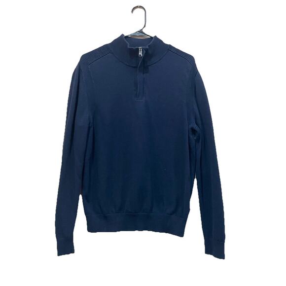 Hugo Boss Sweater 100% Wool grandpa Navy Blue Half Zip Sz M Classy Sophisticated - Picture 8 of 15